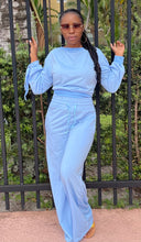 Load image into Gallery viewer, Wide-leg (Light Blue) Drawstring Jogger Set
