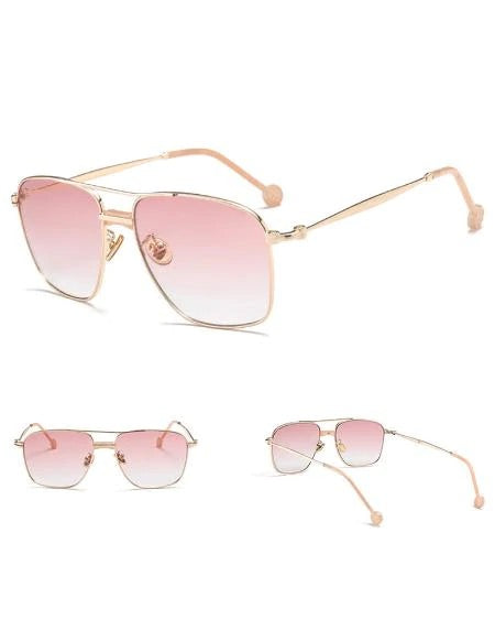 Pink Square Metal Frame Glasses