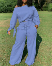 Load image into Gallery viewer, Wide-leg (Light Blue) Drawstring Jogger Set
