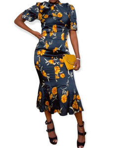 Black Floral “High Society“ Satin Dress